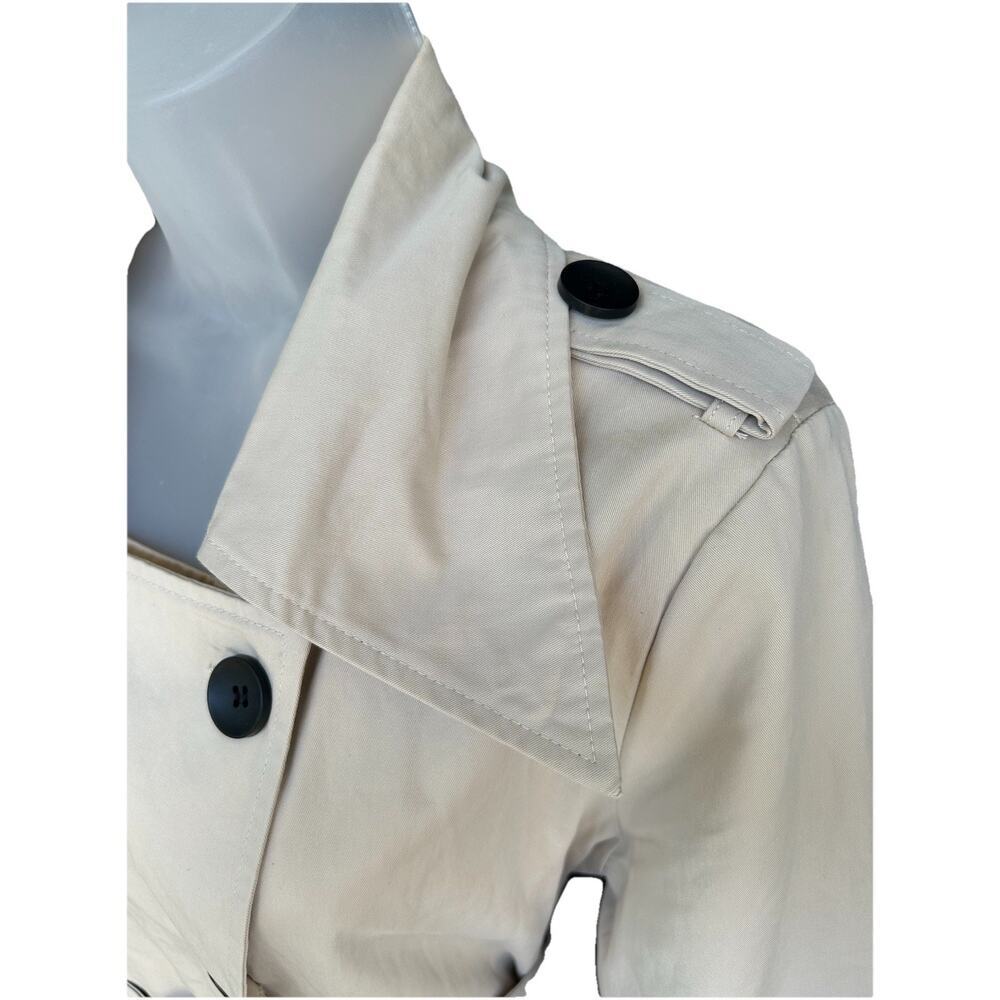 Trench Coat Women's Size Med Belted Jacket 100% Cotton Double Breasted Khaki - Picture 6 of 13